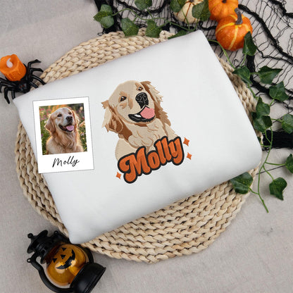 Custom Embroidered Pet Portrait Sweatshirt , Personalized Photo Hoodie for Dog & Cat Lovers