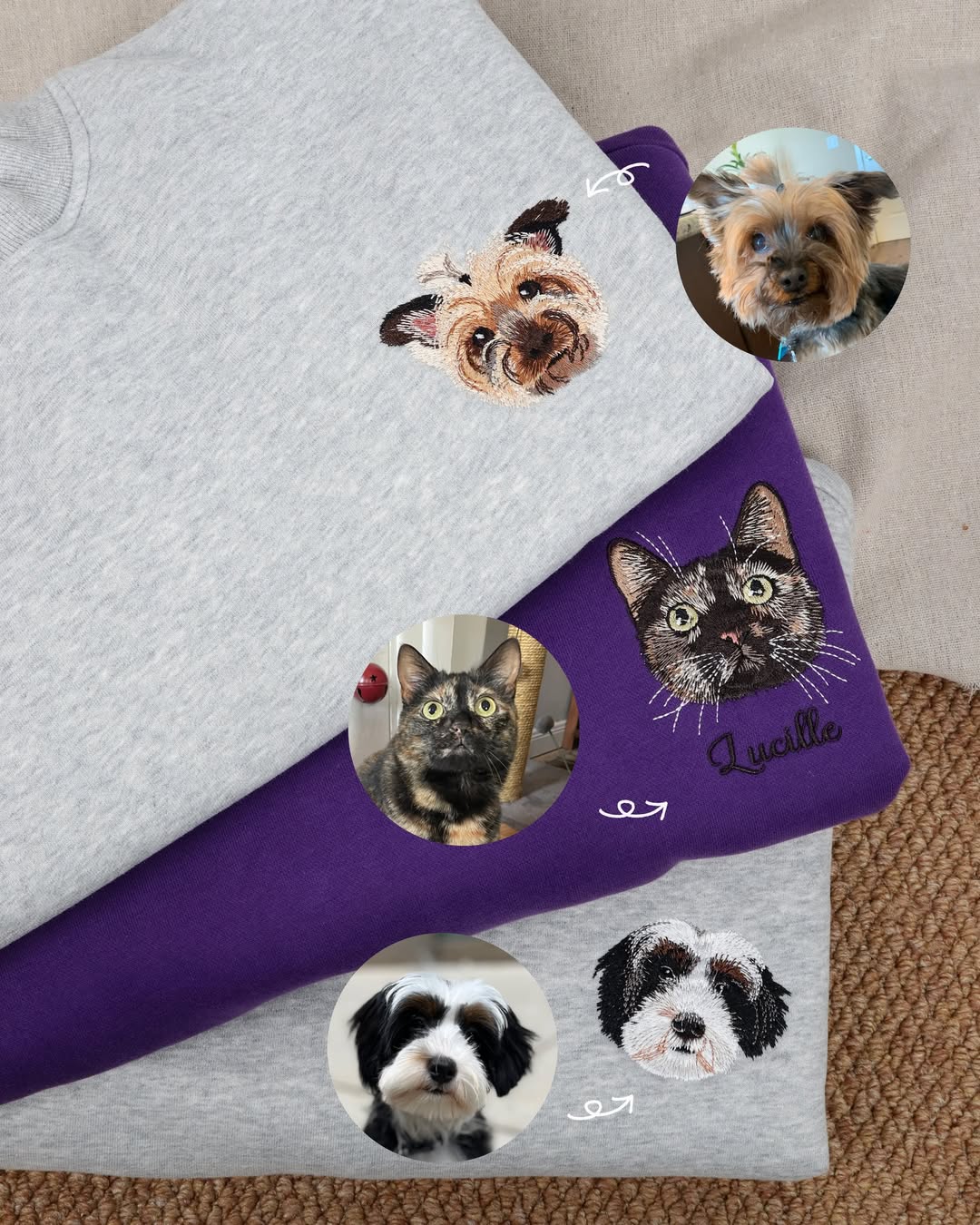 Custom Embroidered Sweatshirt with Dog Face Varsity from Photo, Gift for Dog Lovers