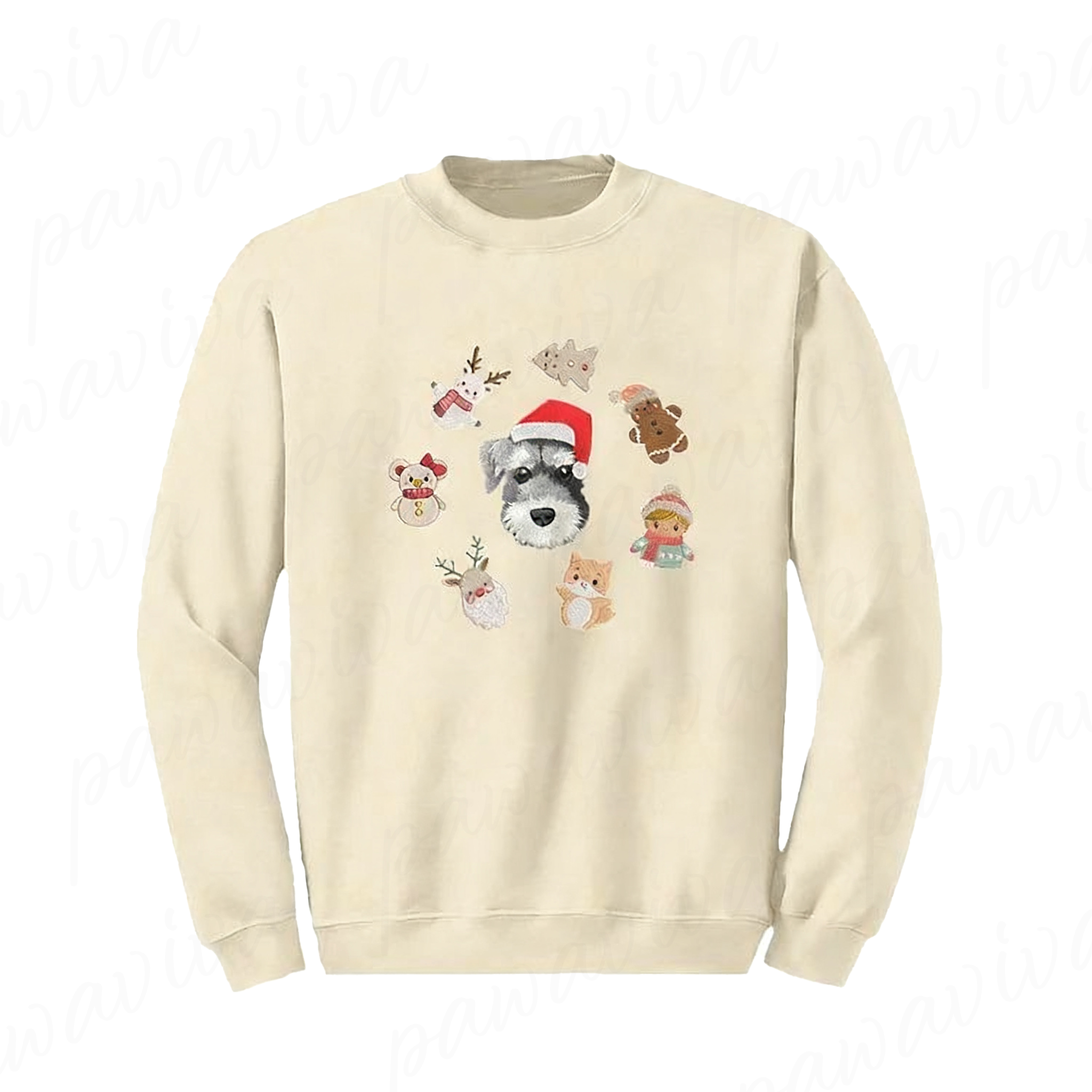 Custom Pet Portrait Christmas Sweatshirt with Festive Embroidered Elements