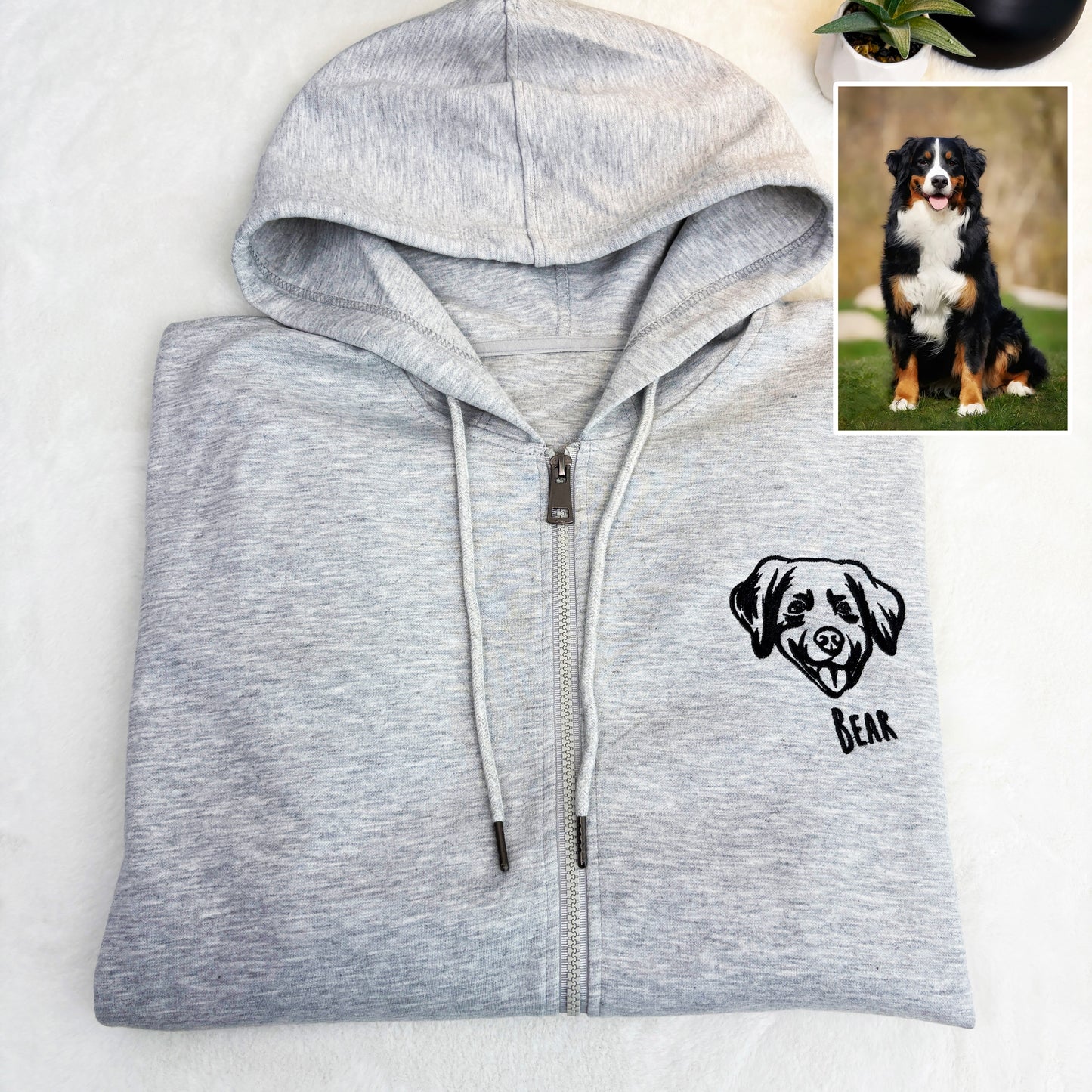 Custom Embroidered Pet Portrait Hooded Zip Up Hoodie