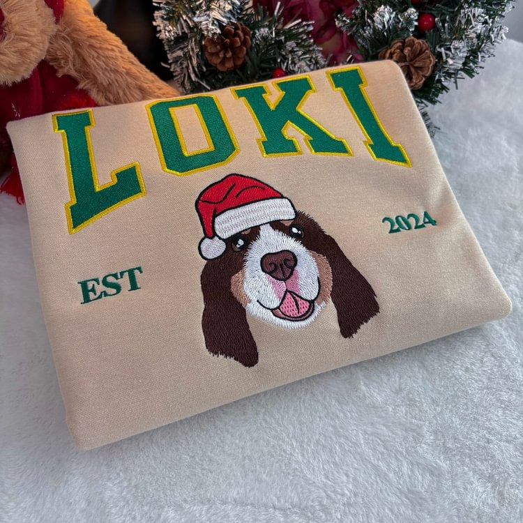 Custom Dog Embroidered Sweatshirt, Hoodie & T-Shirt, Personalized Pet Christmas Sweatshirt