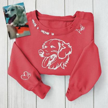 VINTAGE CUSTOM CREW-Custom Pet,Dog,Cat Face Outline Embroidered Hand Distressed  Sweatshirt