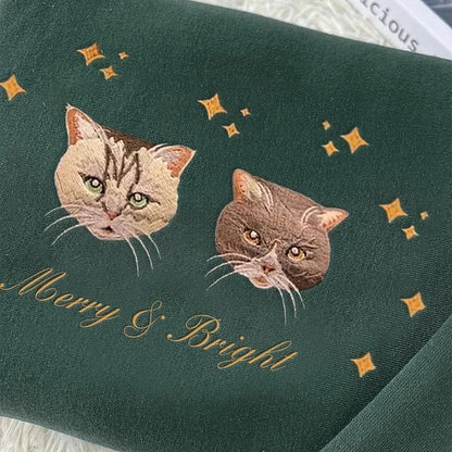 Custom Embroidered Pet Face Sweatshirt with Star Pattern