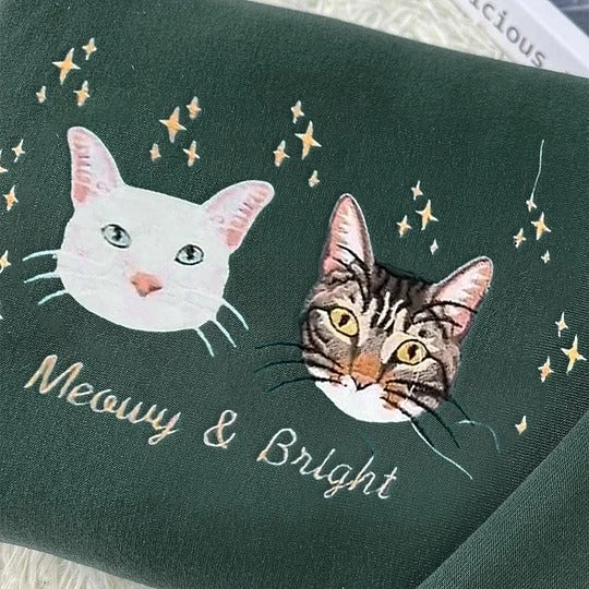 Custom Embroidered Pet Face Sweatshirt with Star Pattern