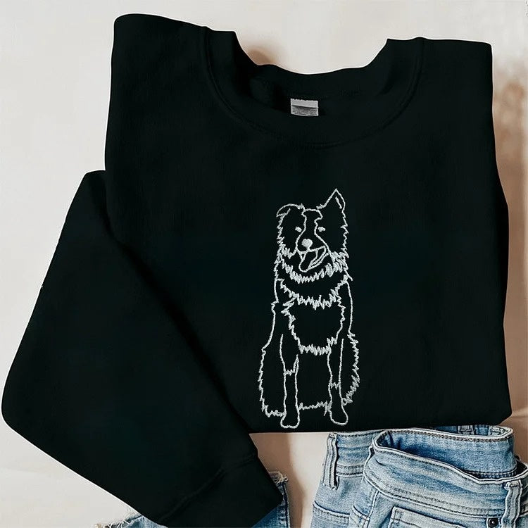 Custom embroidered sweatshirts, full-body pet sketches embroidered
