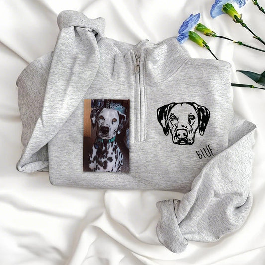 Custom Embroidered Pet Face Quarter Zip Sweatshirt