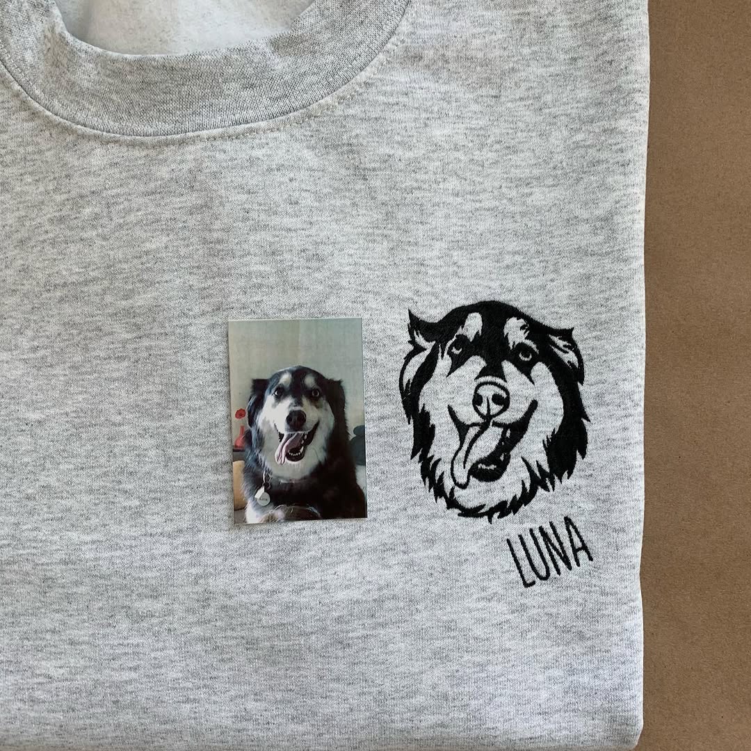 Personalized Dog Sweatshirts for Humans with Custom Embroidered Dog Face and Dog Name