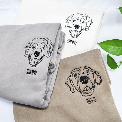 Custom Embroidered Dog Face Sweatshirt from Your Photo with Dog Names on Sleeve