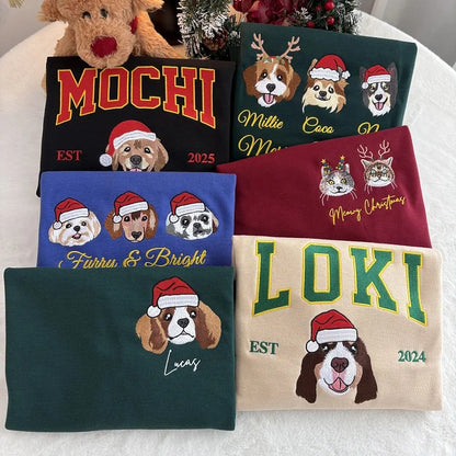 Custom Christmas Pet Sweatshirt Jumper – Dog or Cat Face Embroidered Sweatshirt