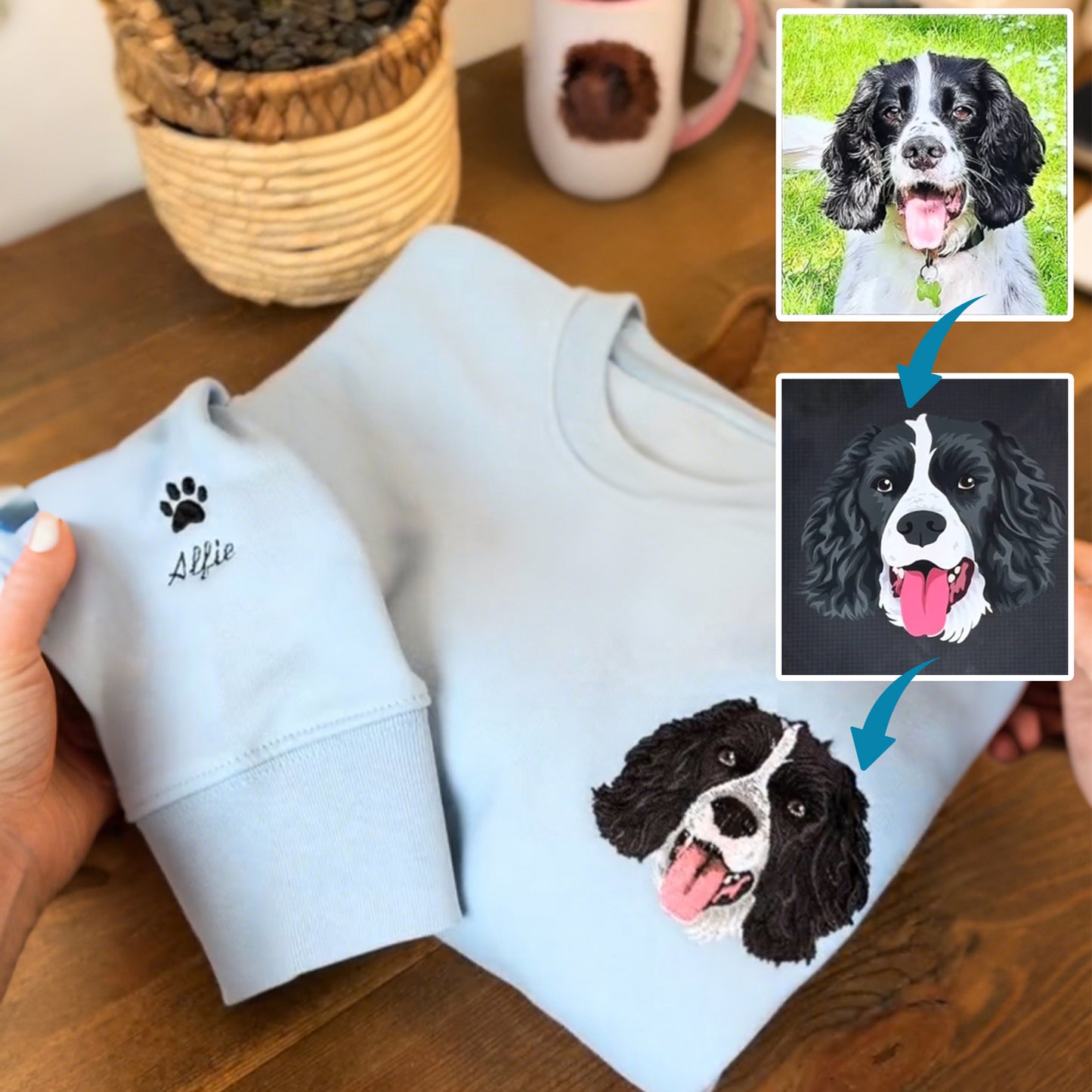 Personalized Pet Face and Pet Name Sweatshirt or T-Shirt.