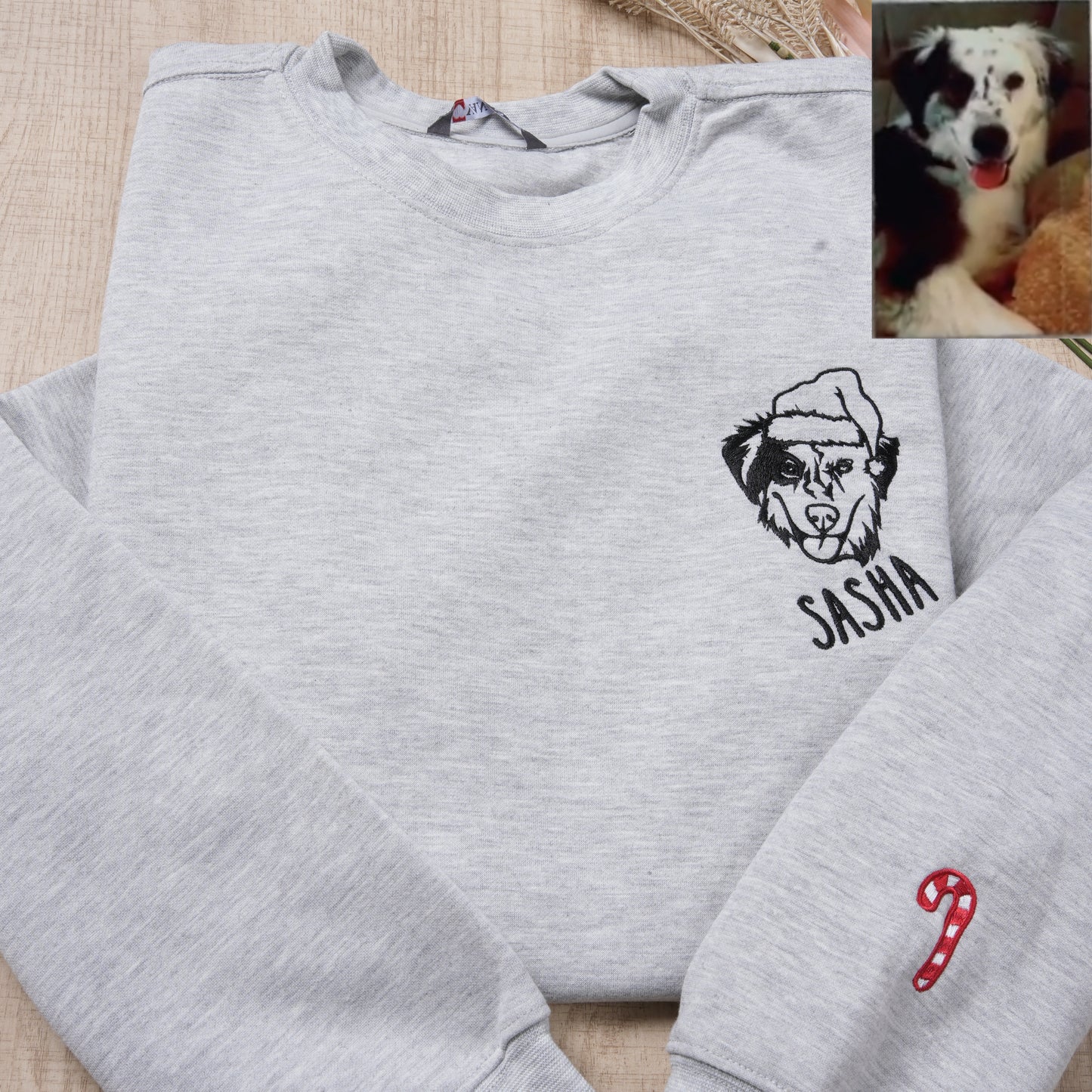 Custom Embroidered Pet Face Hoodie, Sweatshirt, Personalized Pet Portrait for Christmas or Memorial
