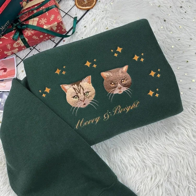 Custom Embroidered Pet Face Sweatshirt with Star Pattern