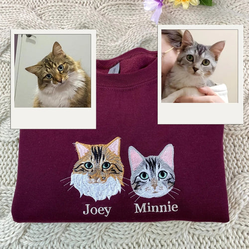 Cat Gift Hoodies Custom - Pet Portrait Embroidery Sweatshirts - Perfect Cat Lover Birthday Gift