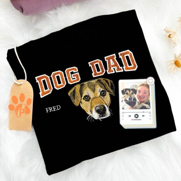 Custom Embroidered Pet Portrait T-Shirt – Personalized Dog or Cat Lover Gift – Pet Mom/Dad Sweatshirt