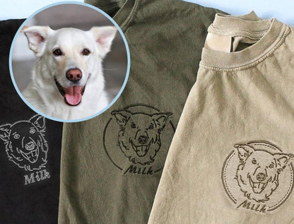 Personalized Dog Mom Shirt with Pet Outline T-shirt, Custom Dog Dad Embroidered Tee Cat Lover Gift for Mom Gift Cat Dad T shirt Pet Memorial