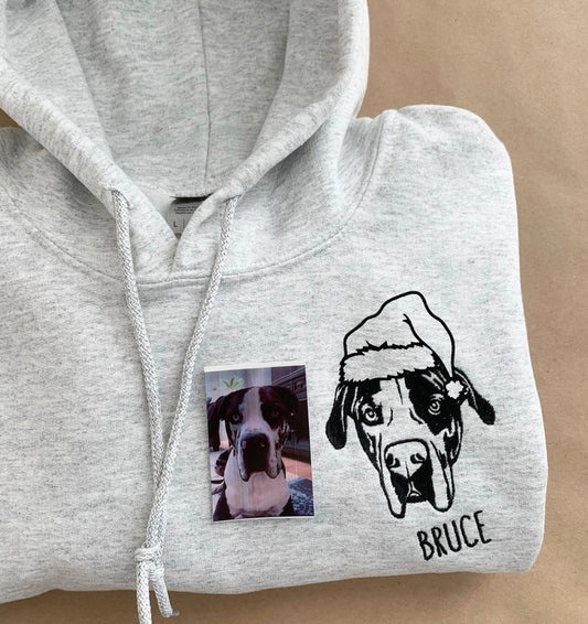 Custom Embroidered Pet Face Hoodie, Sweatshirt, Personalized Pet Portrait for Christmas or Memorial