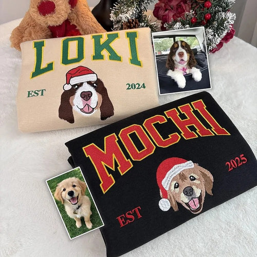 Custom Dog Embroidered Sweatshirt, Hoodie & T-Shirt, Personalized Pet Christmas Sweatshirt