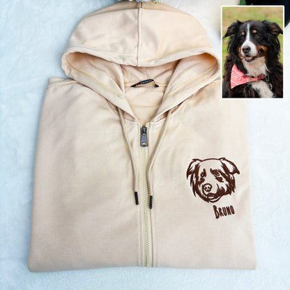Custom Embroidered Pet Portrait Hooded Zip Up Hoodie