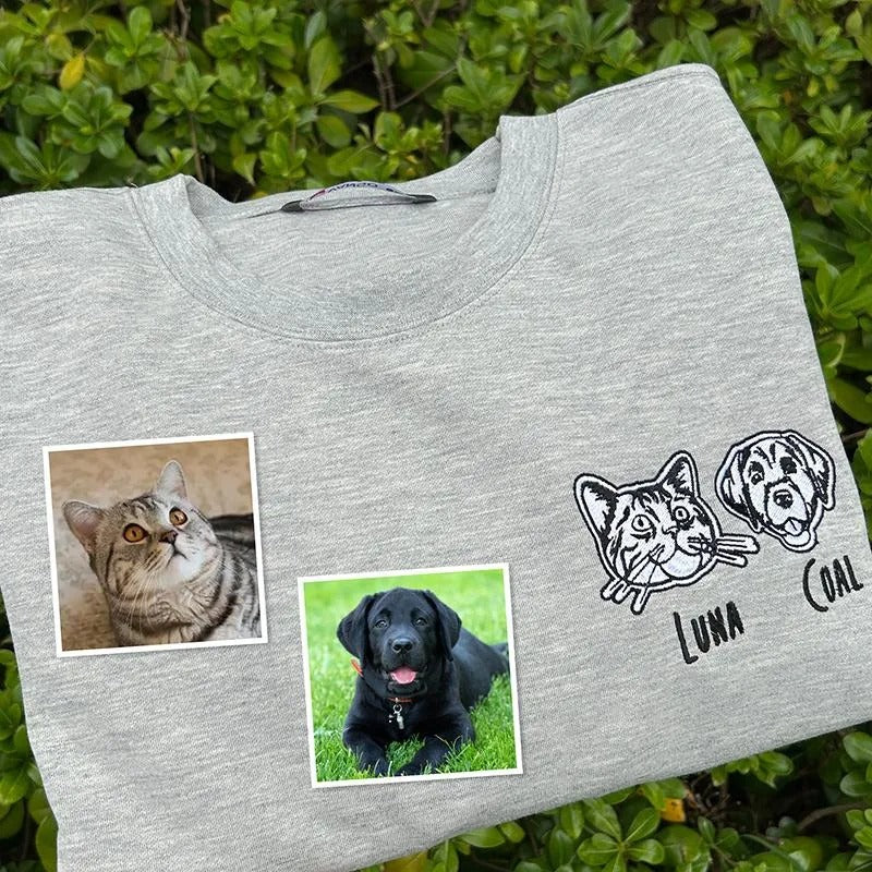 Custom Embroidered Pet Portraits Simple Icons T-Shirt, Sweatshirt, Hoodie