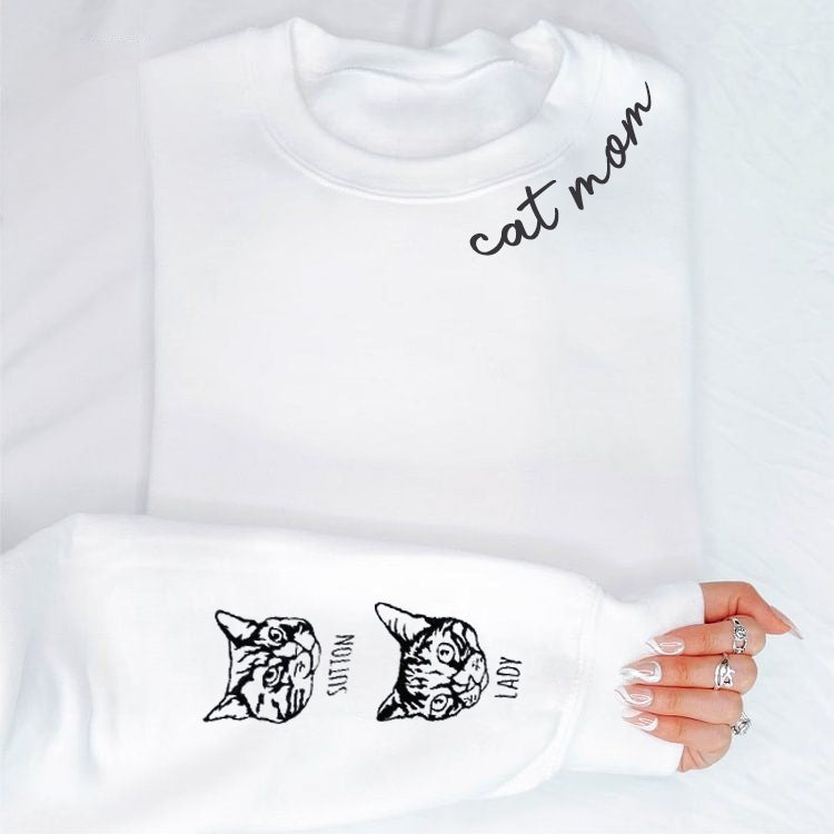 Side Sleeve Pet Portrait Hoodie - Custom Embroidered Gift