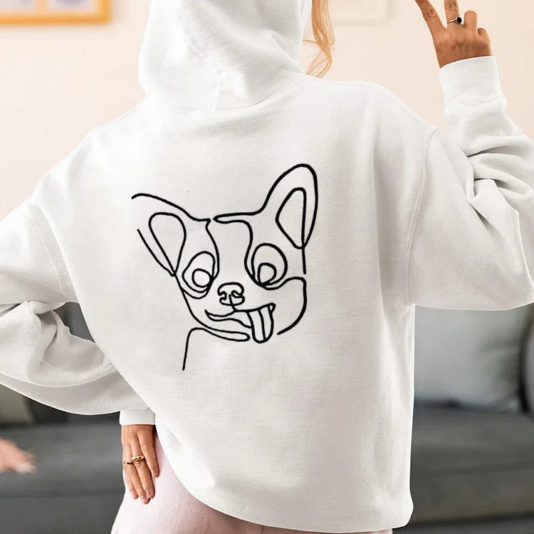 Custom Embroidered Pet Portrait Hoodie, Embroidered Pet Portrait on the Front and Back of Sweatshirt