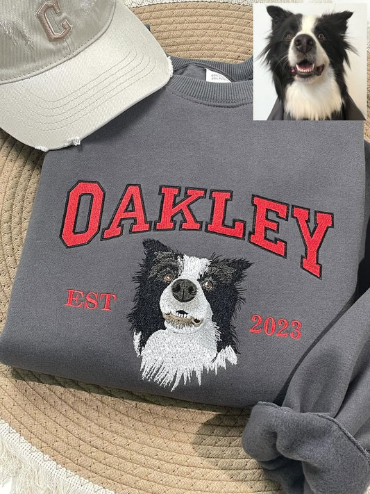 Custom Pet Portrait Embroidered Hoodie And Sweatshirt, Pet Lover Gift