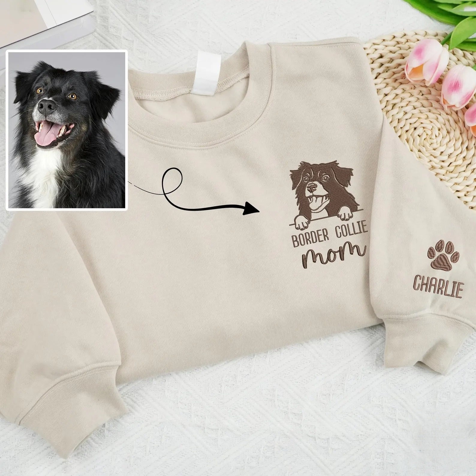Embroidered Pet Outline Sweatshirt Hoodie With Pet Names Gift For Dog Mom Pet Lovers