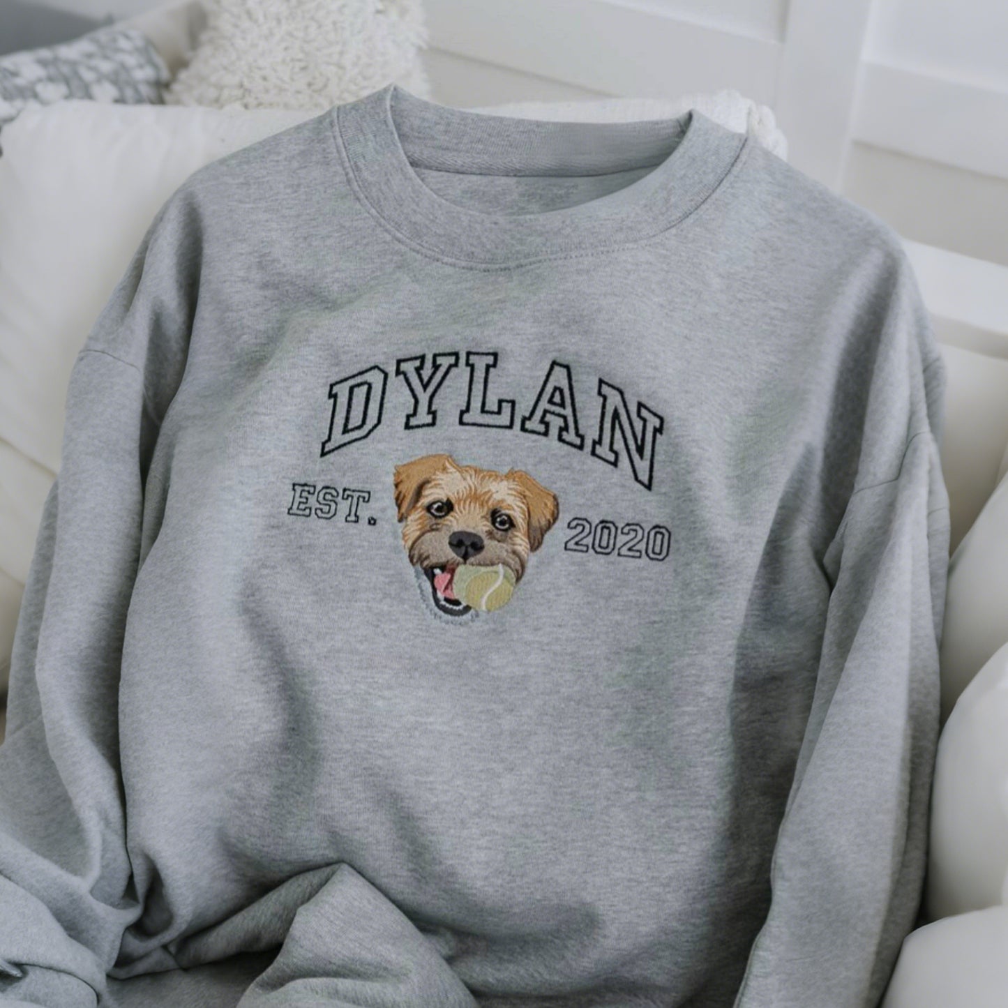 Custom Embroidered Sweatshirt with Dog Face Varsity from Photo, Gift for Pet Lovers