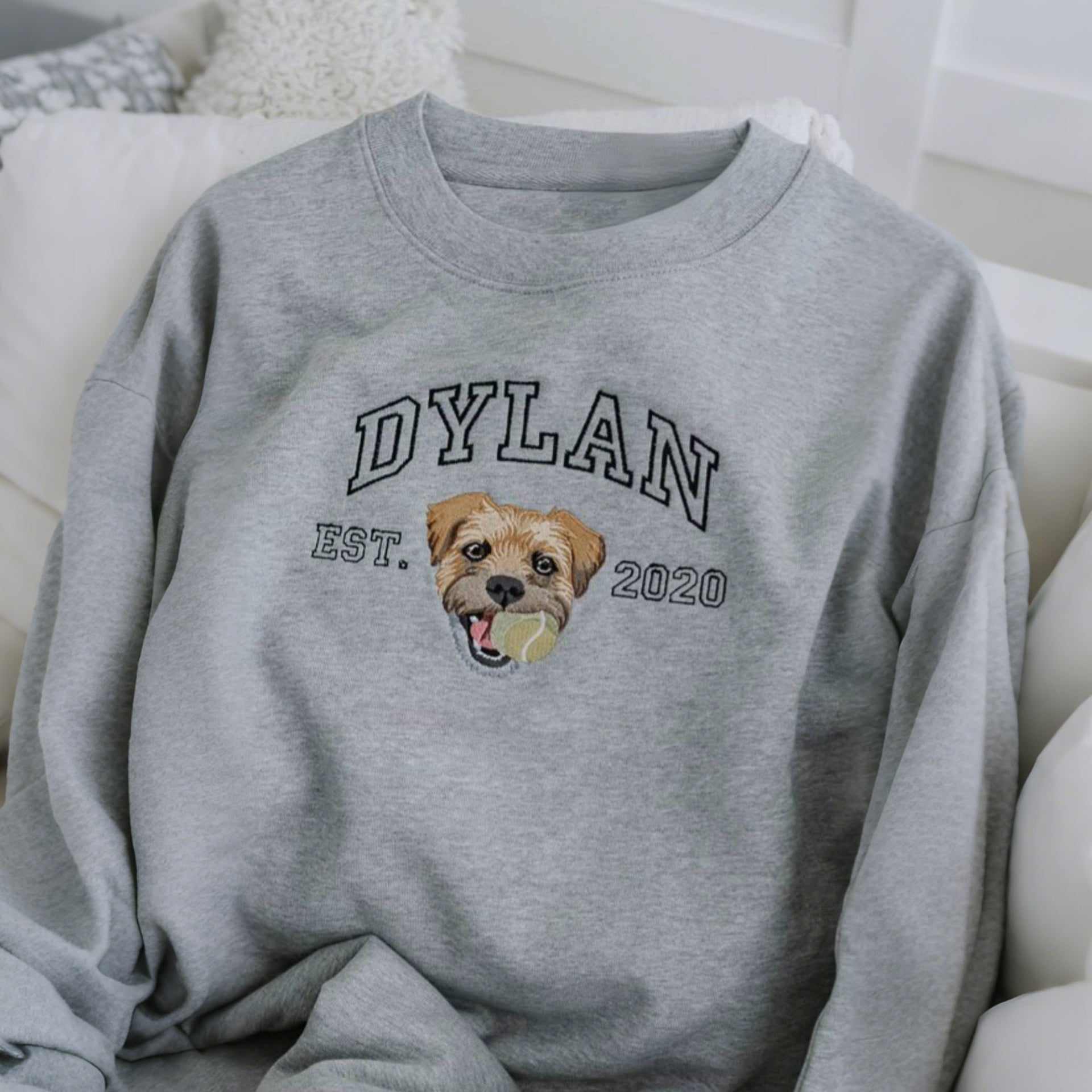 Custom Embroidered Sweatshirt with Dog Face Varsity from Photo, Gift for Pet Lovers