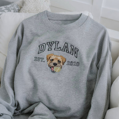 Custom Embroidered Sweatshirt with Dog Face Varsity from Photo, Gift for Pet Lovers