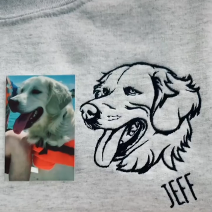 Custom Dog Dad Sweatshirt Embroidered Pet Face Name Portraits Photo on Sleeve