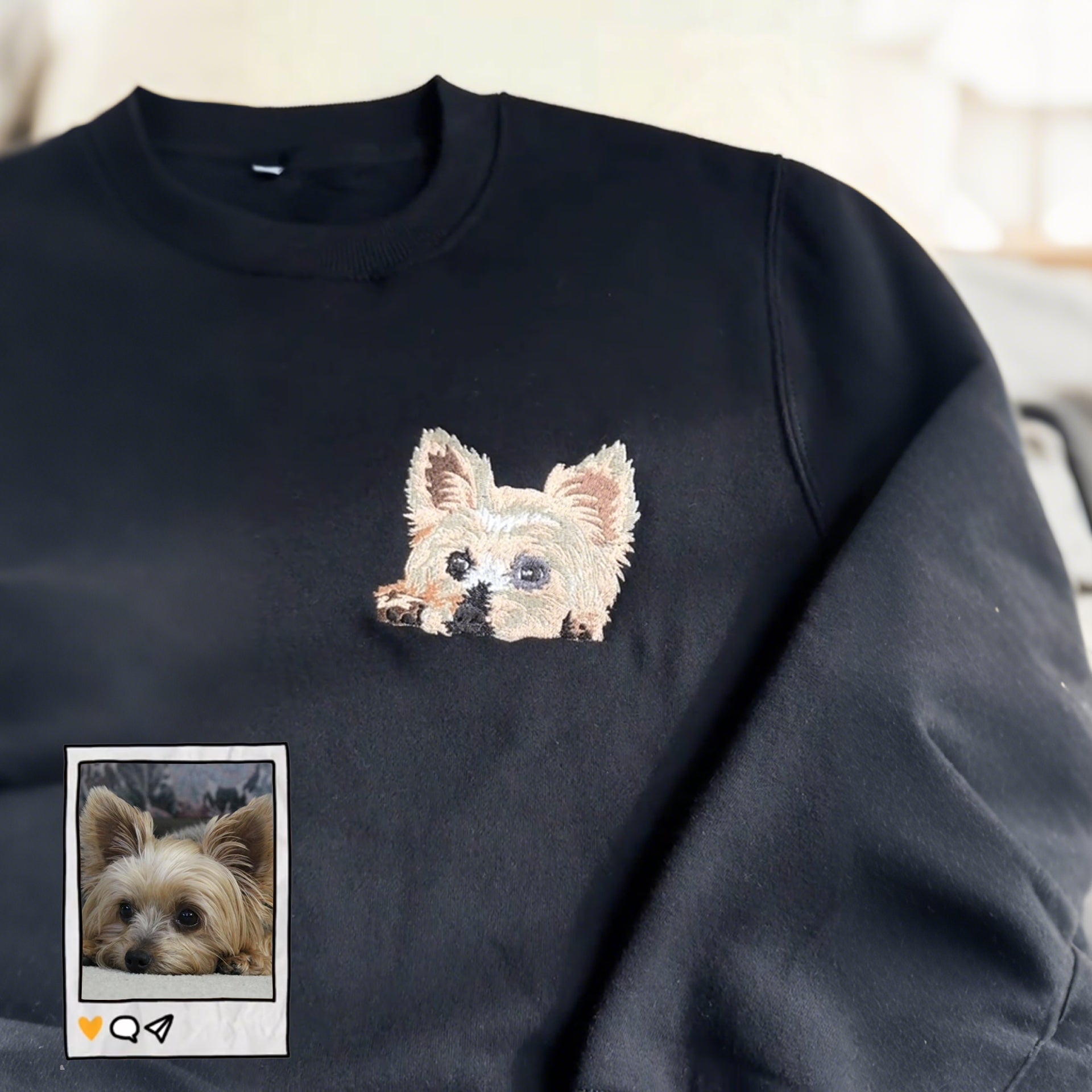 Full Color Pet Portrait Embroidered Sweatshirt, Hoodie – Custom Dog, Cat Face with Name/Date