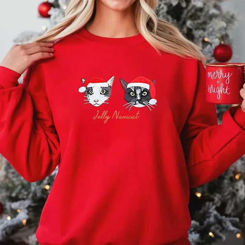 Custom Embroidered Pet Portrait Christmas Sweatshirt Hoodie T-shirt Christmas Gift