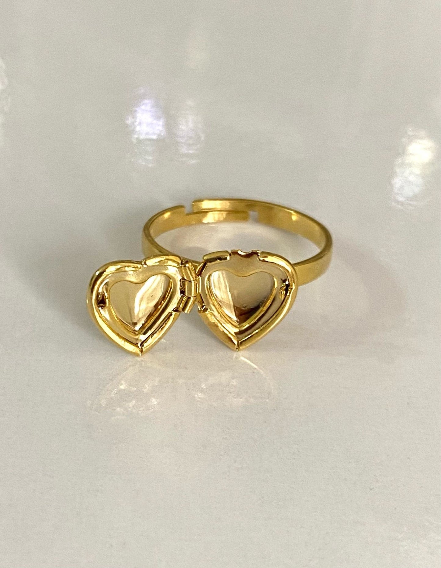 24k Locket Heart Personalized Initial Ring, Initial Letter Locket Ring, Initial Rings For Women, Vintage Heart Locket, Anniversary gifts