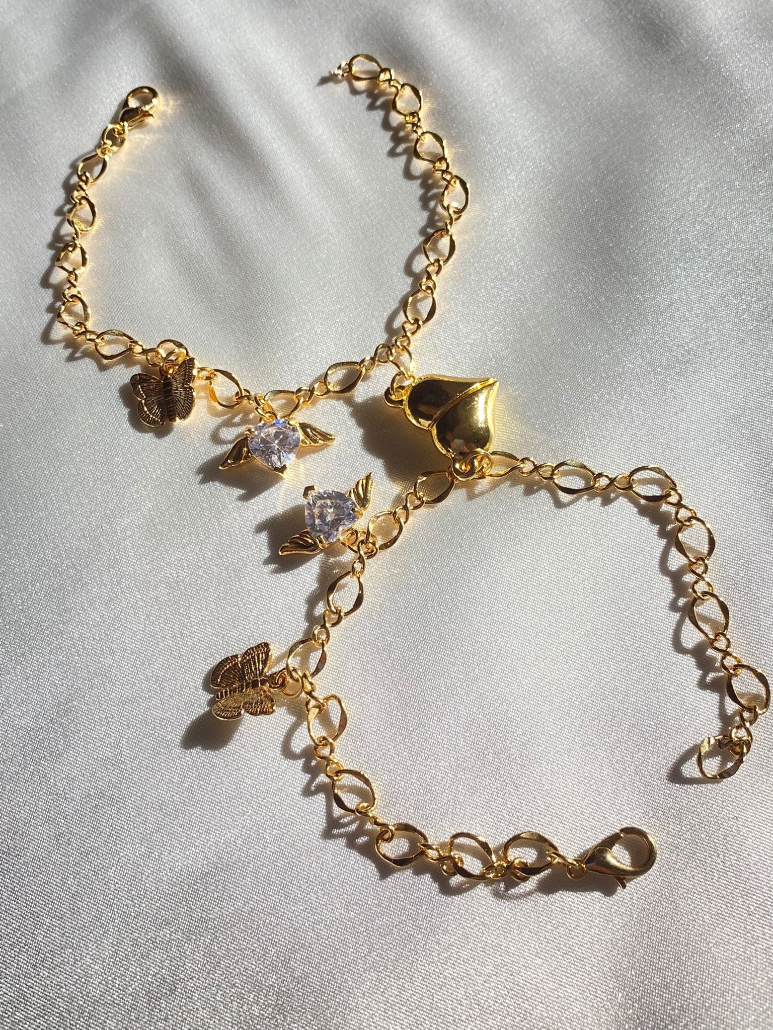 24k Gold Plated 2pcs Magnetic Friendship Bracelet, Magnetic BFF Butterfly Heart Friendship Bracelet, Magnetic Couples Bracelets-Best Couples