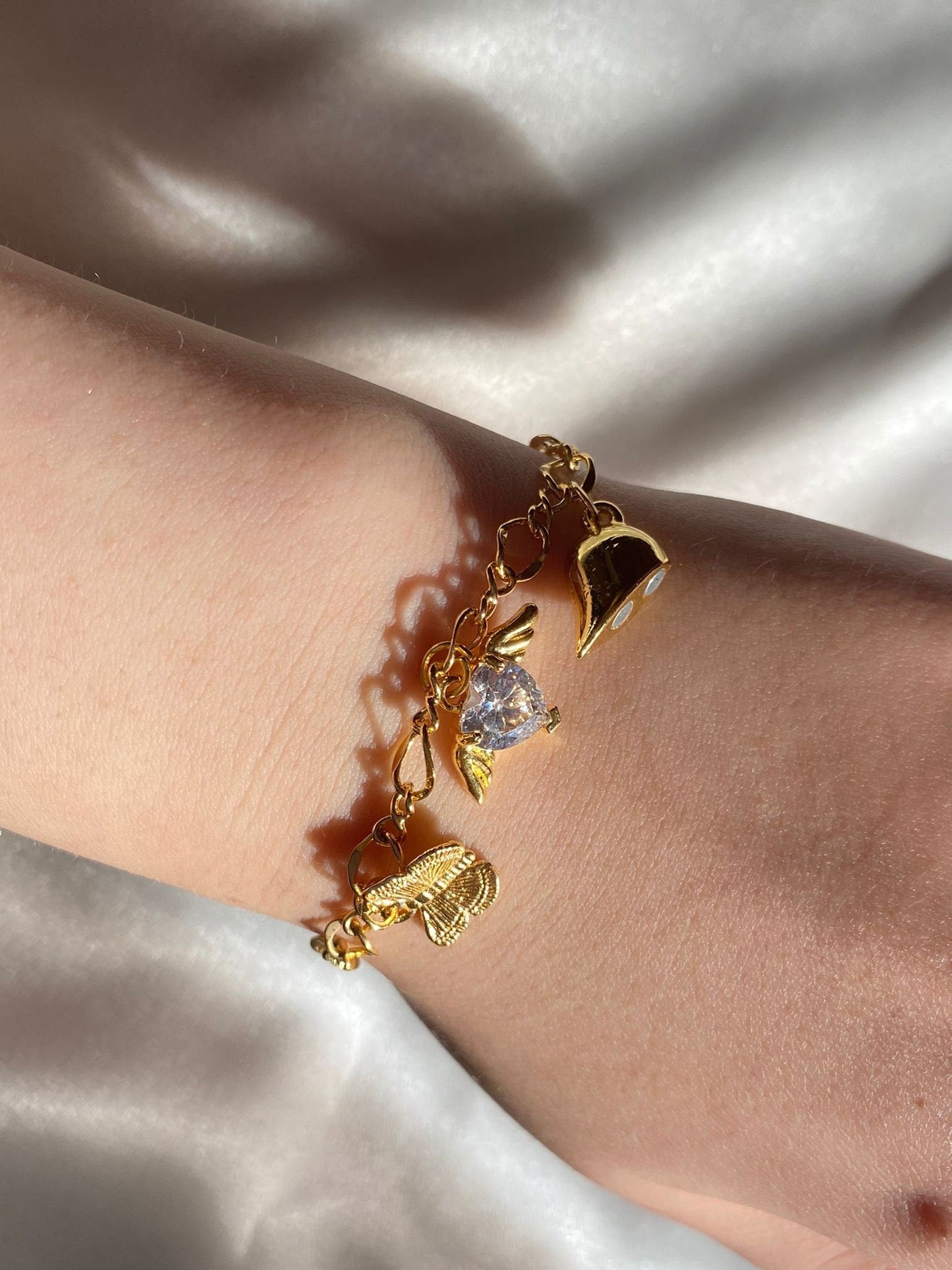 24k Gold Plated 2pcs Magnetic Friendship Bracelet, Magnetic BFF Butterfly Heart Friendship Bracelet, Magnetic Couples Bracelets-Best Couples